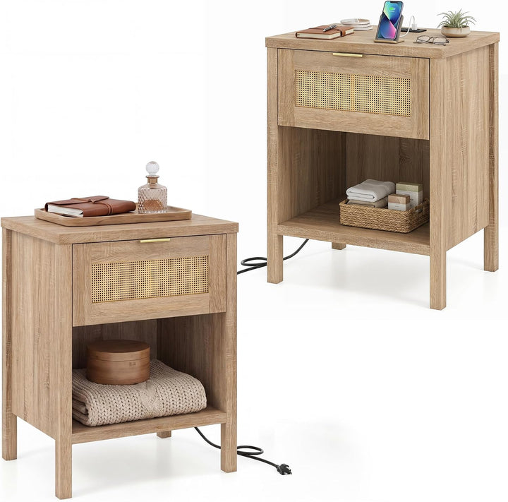 Giantex Rattan Night Stand with Drawer and Open Shelf (1/2)