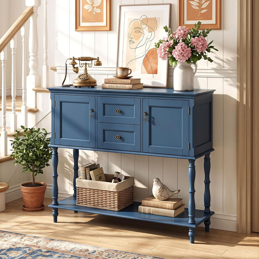 GIANTEX Console Table with 2 Drawers &amp; 2 Door Cabinets | Narrow Sofa Stand Behind Couch Table with Open Storage Shelf for Living Room