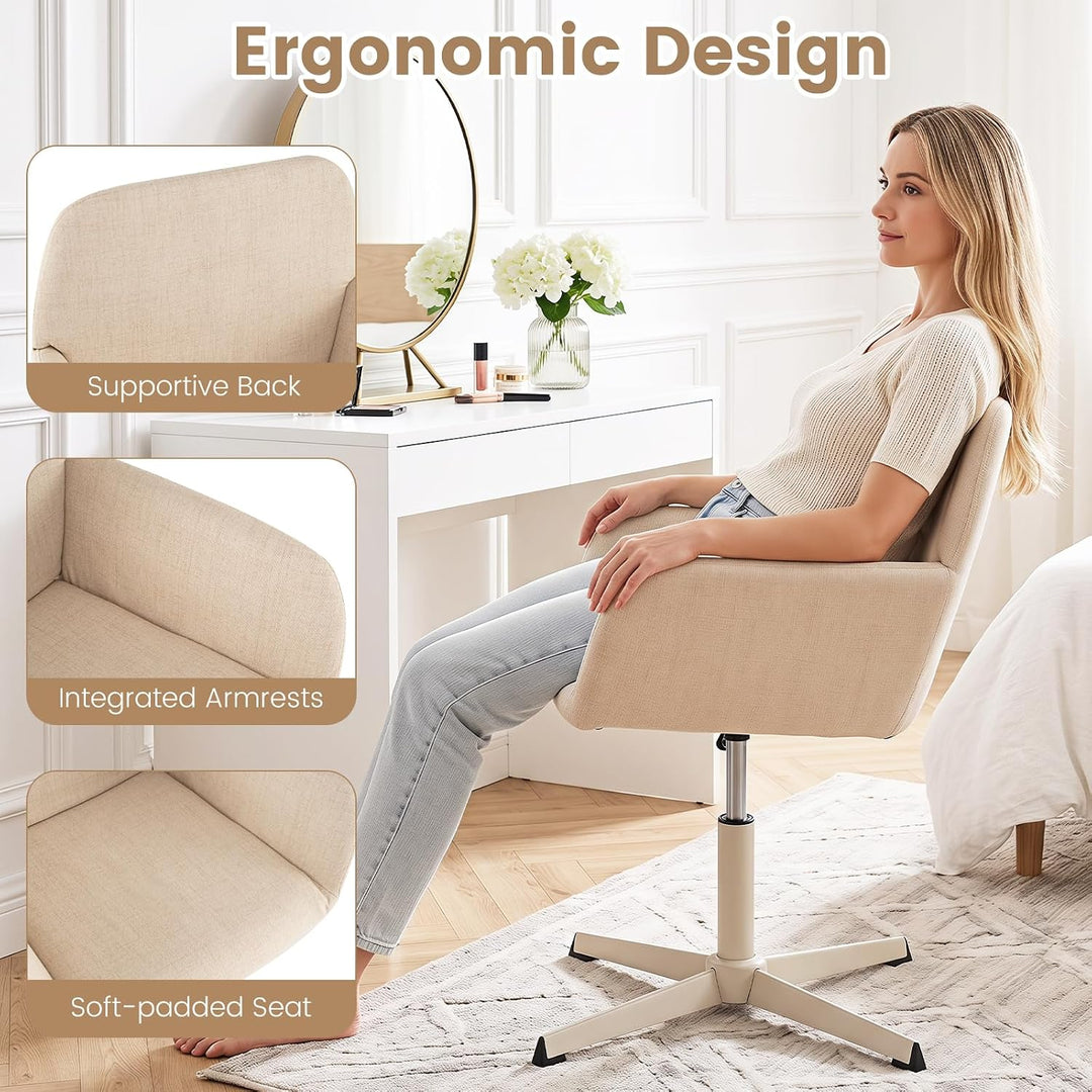 GIANTEX Vanity Chair with Back, 360° Swivel Armchair w/Adjustable Height | Fabric Upholstered Accent Chair with Heavy-duty Metal Cross Base