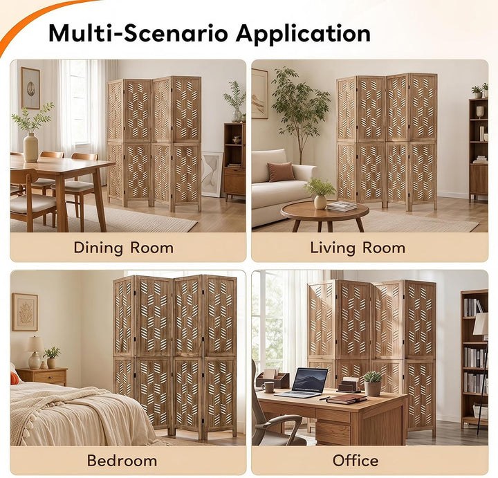 GIANTEX Folding Room Divider, Wood Privacy Screen with Wave Cutout | Freestanding Partition Wall Panel for Bedroom &amp; Home Office