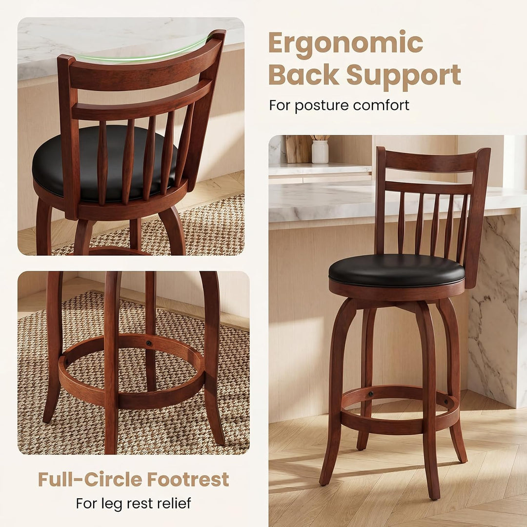 GIANTEX Swivel Bar Stools Set of 2, 24 Inch Counter Height Barstools | 360° Rotating Bar Chairs w/Footrest