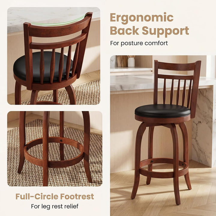 GIANTEX Swivel Bar Stools Set of 2, 24 Inch Counter Height Barstools | 360° Rotating Bar Chairs w/Footrest