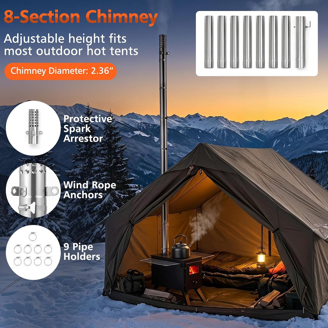 GIANTEX Hot Tent Stove, 8.4 ft Wood Burning Stove with Ash Tray | Portable Camping Wood Stove with 8 Chimney Pipes &amp; Spark Arrestor
