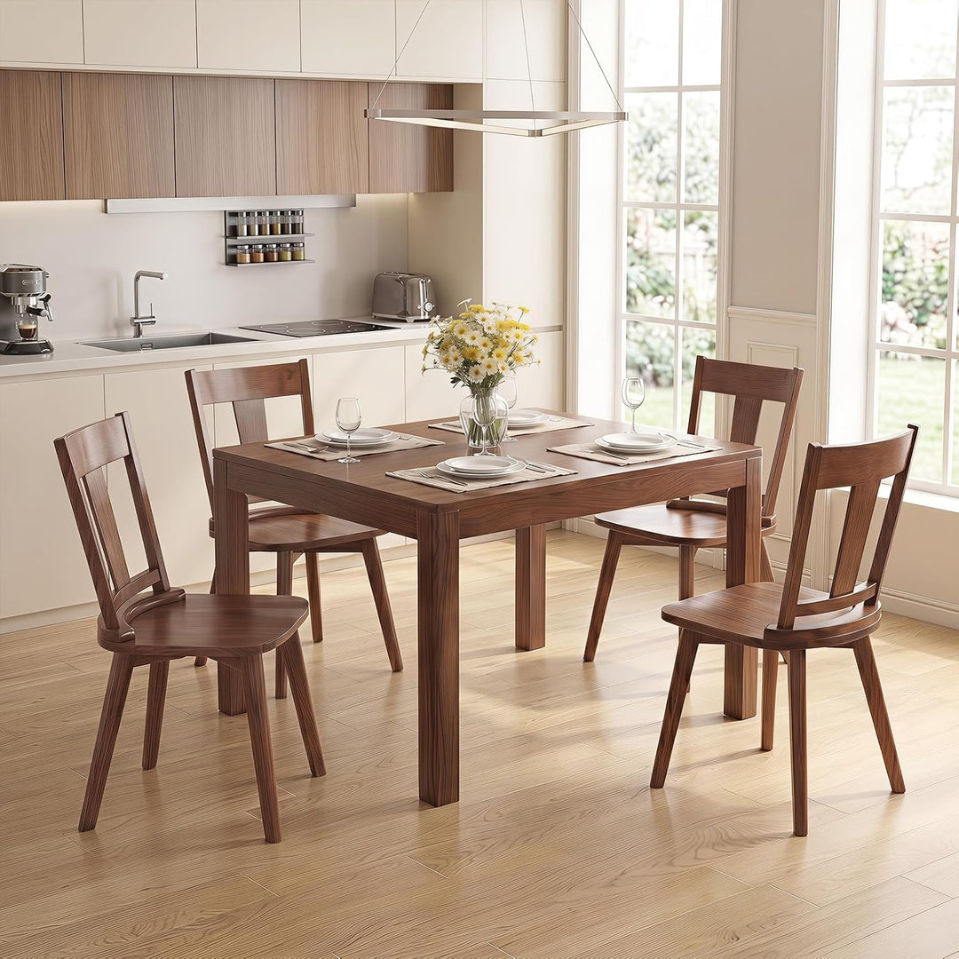GIANTEX Wooden Dining Chairs Set of 2, Solid Wood Kitchen Chairs | Modern Farmhouse Dining Room Chairs w/Hollowed Backrest