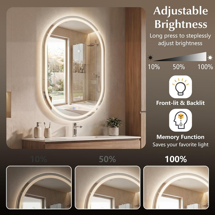 CHARMAID Capsule LED Bathroom Mirror with Front-Lit &amp; Backlit, 20" x 32"