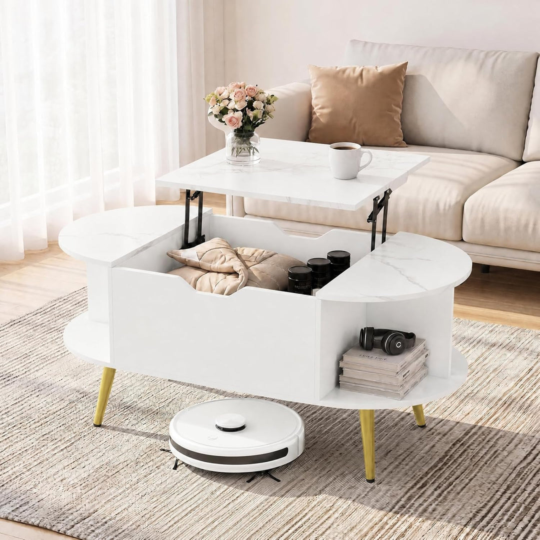 GIANTEX Lift Top Coffee Table with Storage, 39.5" Faux Marble Center Table