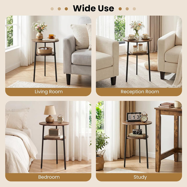Giantex Round Side Table, 2-Tier End Table w/Metal Frame | Accent Nightstand Bedside Table w/ Storage Shelf for Small Space Sofa Couch Side