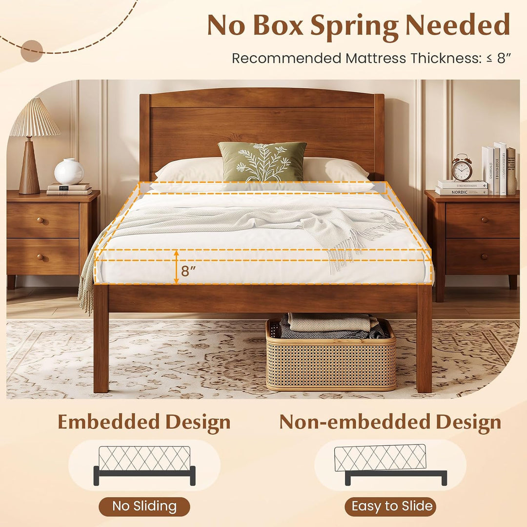 GIANTEX Wooden Bed Frame with Curved Headboard, Wood Slat Support | Farmhouse Platform Bed w/Heavy Duty Mattress Foundation