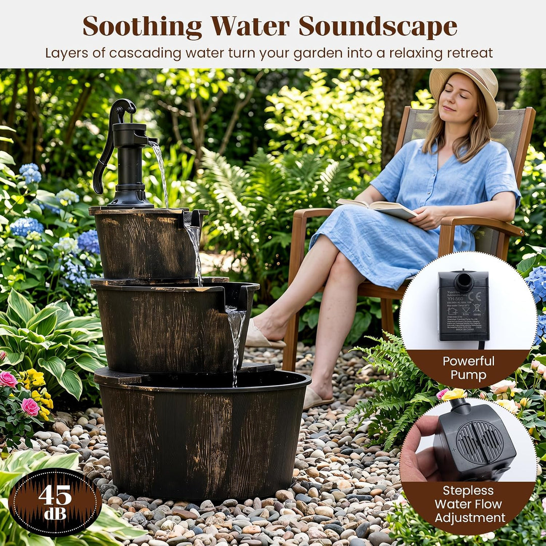 Giantex 3-Tier Barrel Waterfall Fountain with Electric Pump