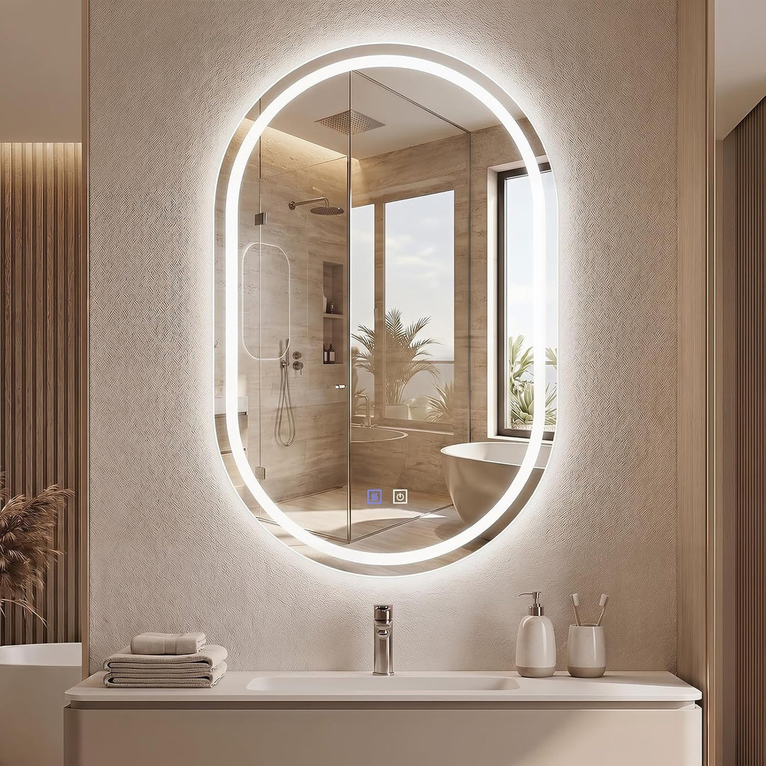 CHARMAID Capsule LED Bathroom Mirror with Front-Lit &amp; Backlit, 20" x 32"