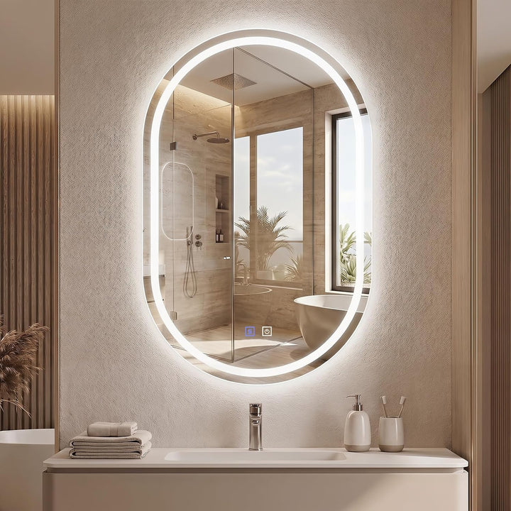 CHARMAID Capsule LED Bathroom Mirror with Front-Lit &amp; Backlit, 20" x 32"