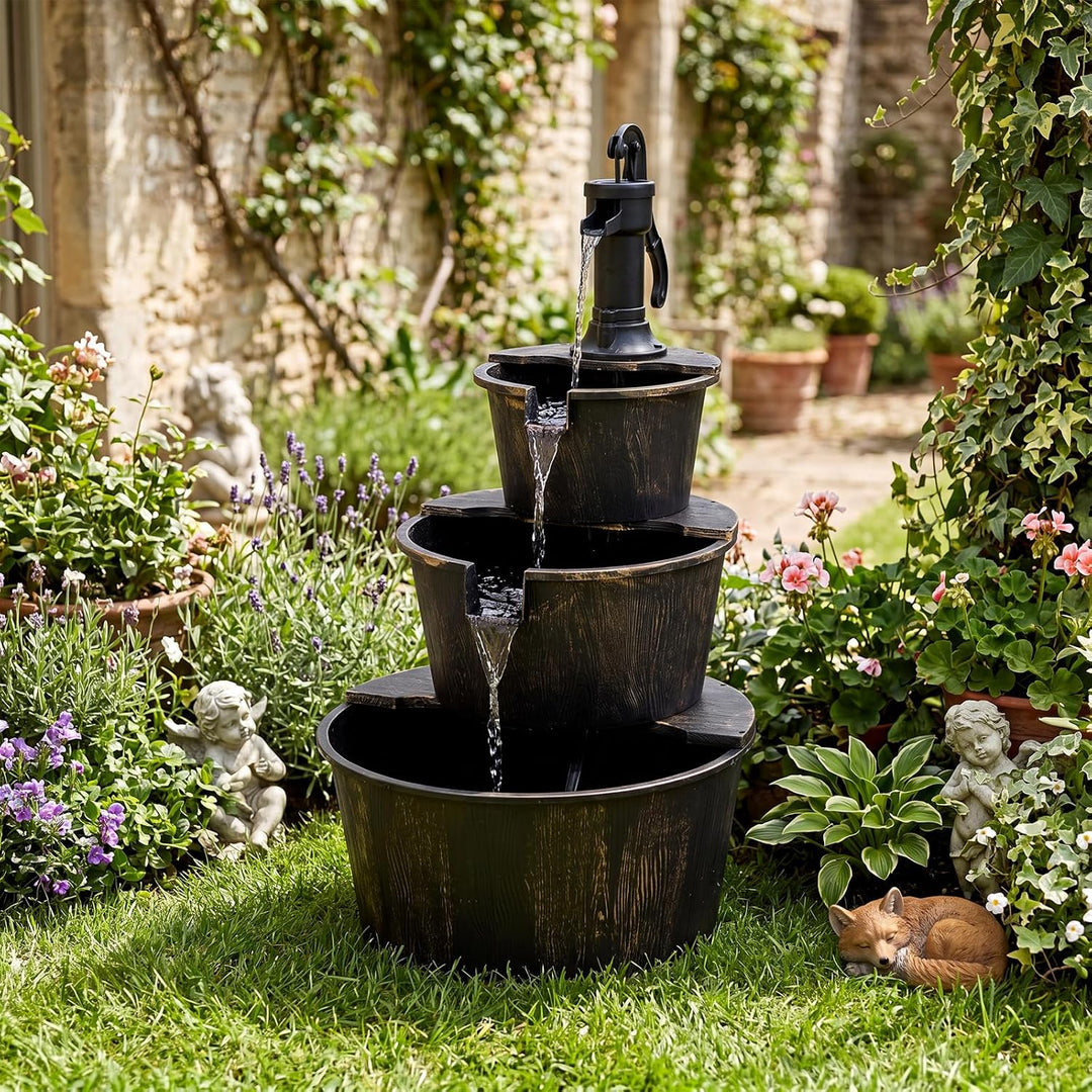 Giantex 3-Tier Barrel Waterfall Fountain with Electric Pump