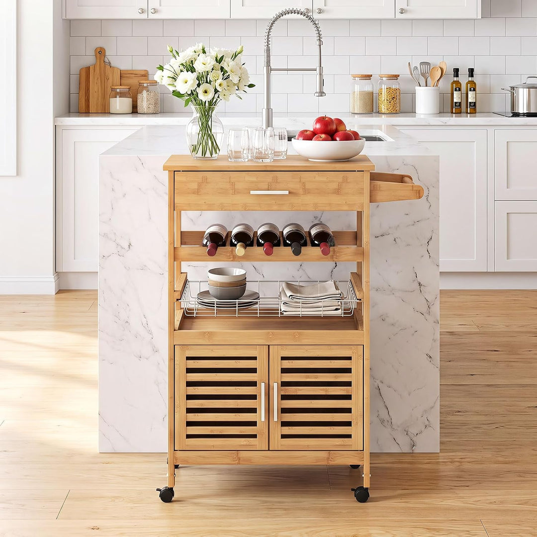 GIANTEX 27" Bamboo Kitchen Island Cart with Storage