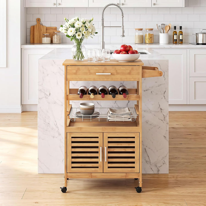 GIANTEX 27" Bamboo Kitchen Island Cart with Storage