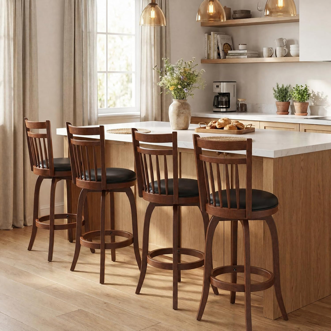 GIANTEX Swivel Bar Stools Set of 2, 24 Inch Counter Height Barstools | 360° Rotating Bar Chairs w/Footrest