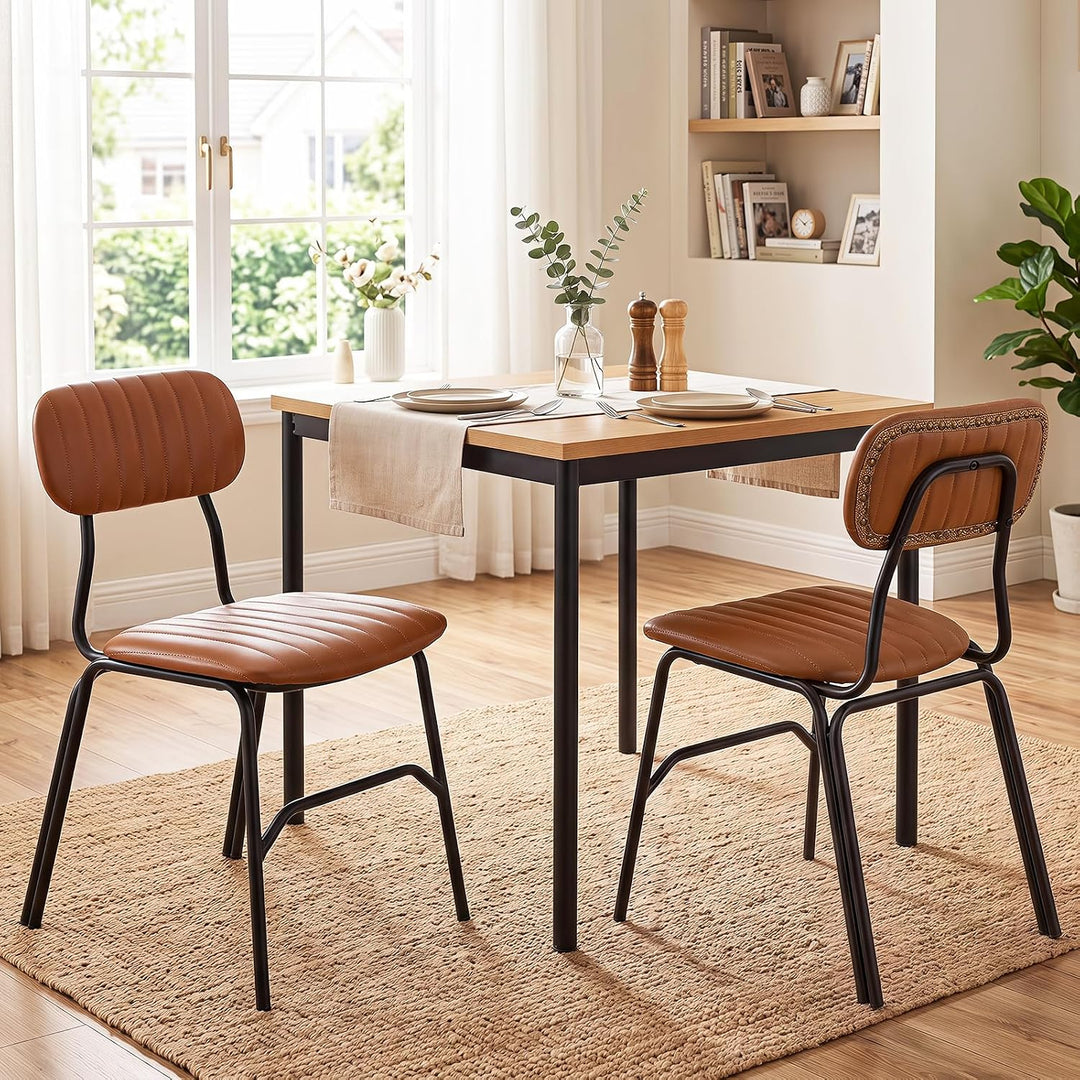GIANTEX Metal Dining Chairs PU Leather Upholstered Kitchen Chairs | Modern Dining Room Chair w