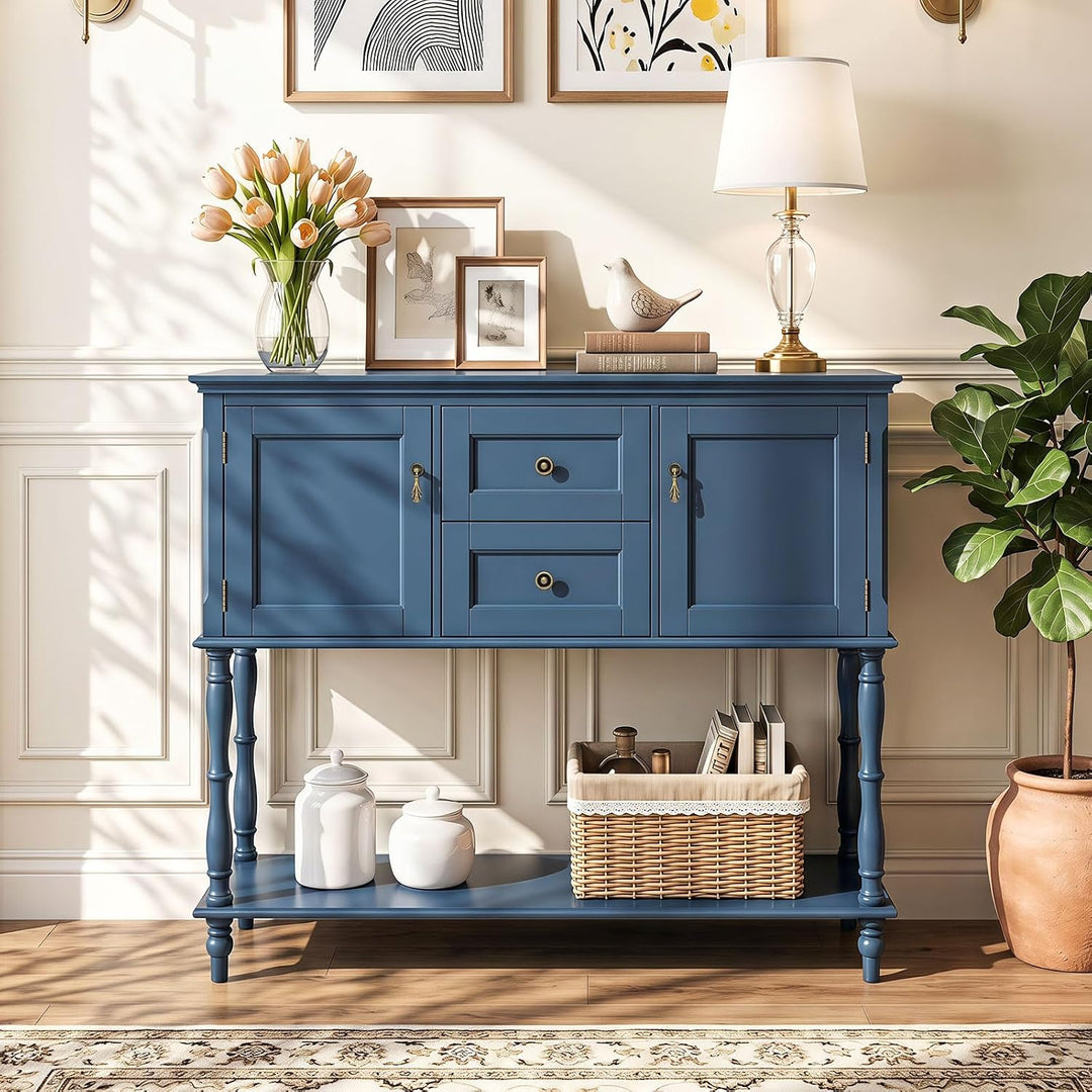 GIANTEX Console Table with 2 Drawers &amp; 2 Door Cabinets | Narrow Sofa Stand Behind Couch Table with Open Storage Shelf for Living Room