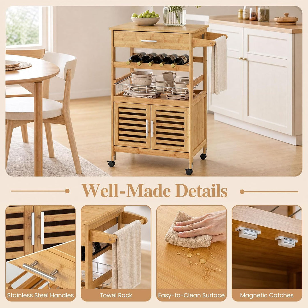 GIANTEX 27" Bamboo Kitchen Island Cart with Storage