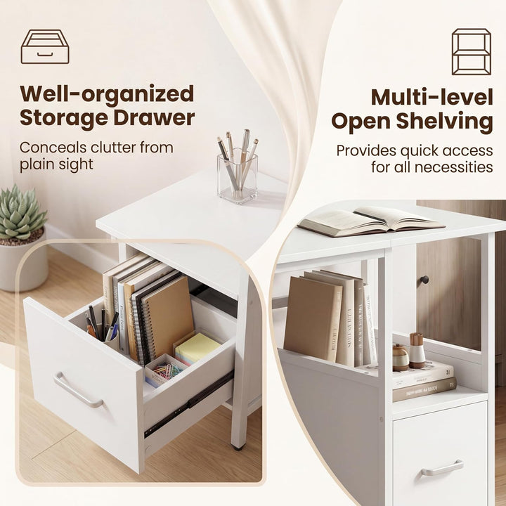 Giantex White Computer Desk, Writing Desk w/Open Shelf and Storage Drawer