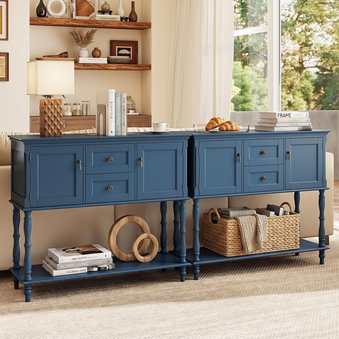 GIANTEX Console Table with 2 Drawers &amp; 2 Door Cabinets | Narrow Sofa Stand Behind Couch Table with Open Storage Shelf for Living Room