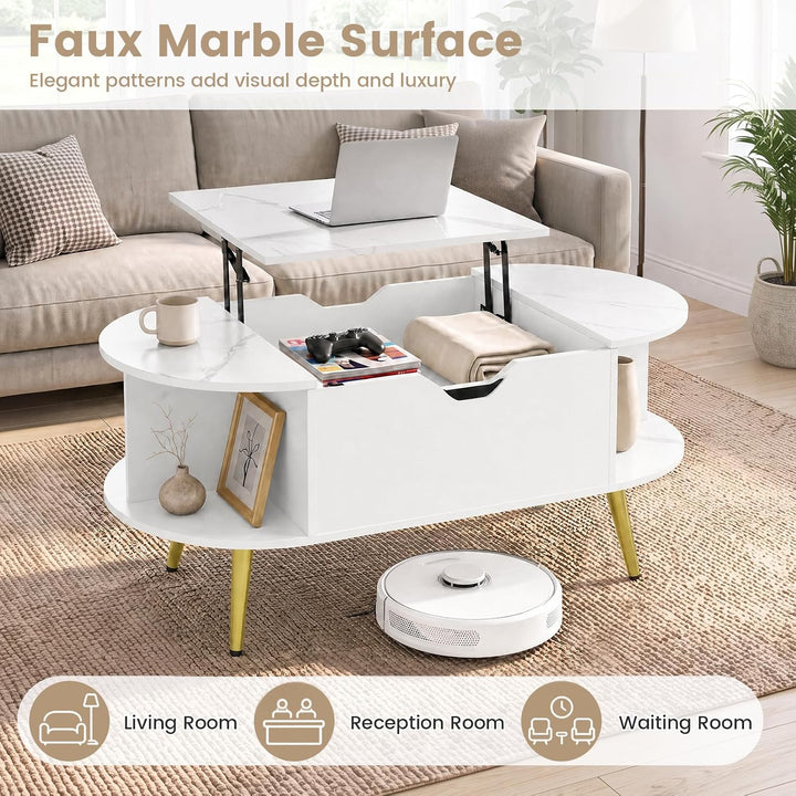 GIANTEX Lift Top Coffee Table with Storage, 39.5" Faux Marble Center Table