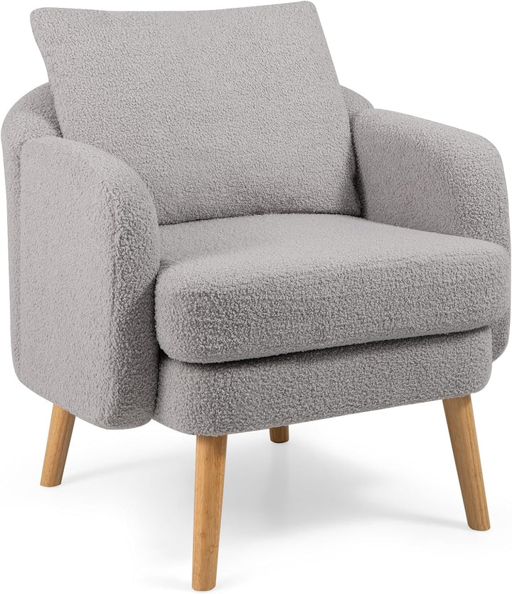 Giantex Sherpa Accent Chair, Modern Upholstered Single Sofa Chair with Back Pillow &amp; Solid Rubber Wood Legs