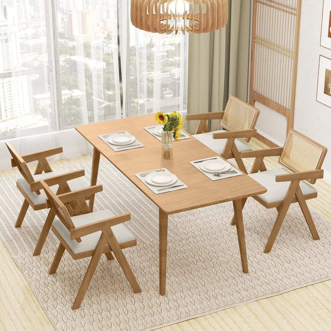 Giantex Rattan Dining Chairs, Leathaire Kitchen Chairs w/Armrests &amp; Padded Cushion