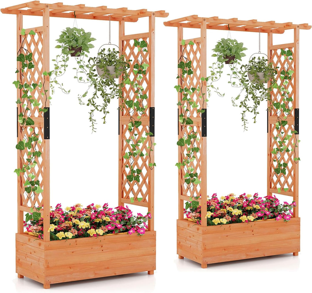 Giantex Raised Garden Bed with 2-Sided Trellis &amp; Hanging Roof