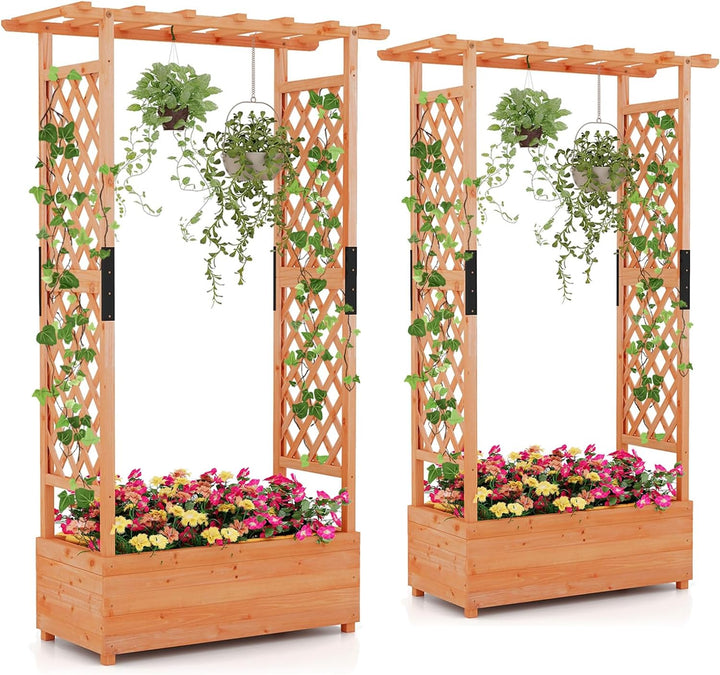 Giantex Raised Garden Bed with 2-Sided Trellis &amp; Hanging Roof