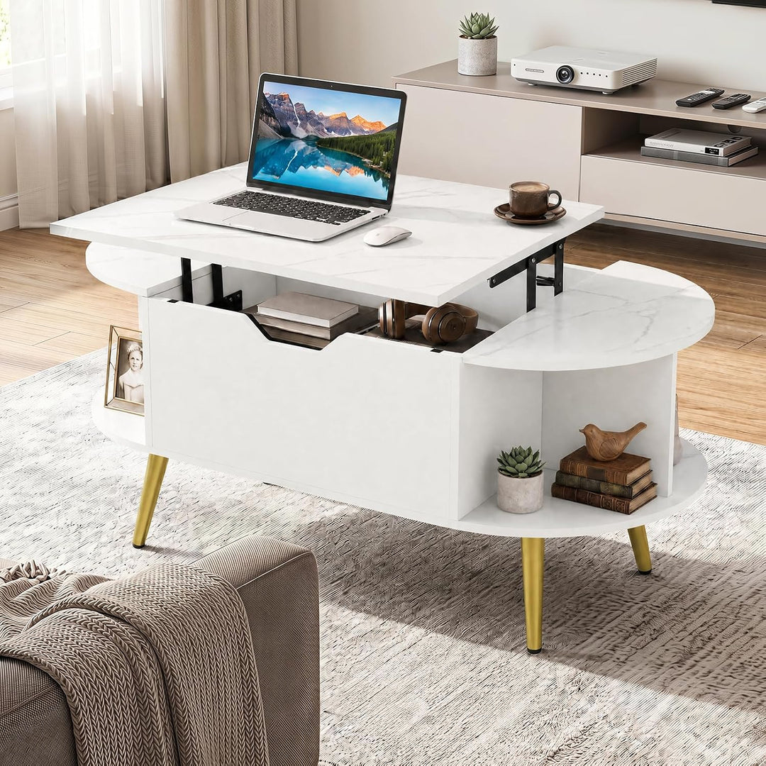 GIANTEX Lift Top Coffee Table with Storage, 39.5" Faux Marble Center Table