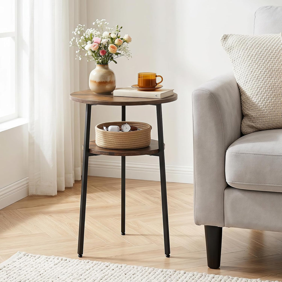 Giantex Round Side Table, 2-Tier End Table w/Metal Frame | Accent Nightstand Bedside Table w/ Storage Shelf for Small Space Sofa Couch Side