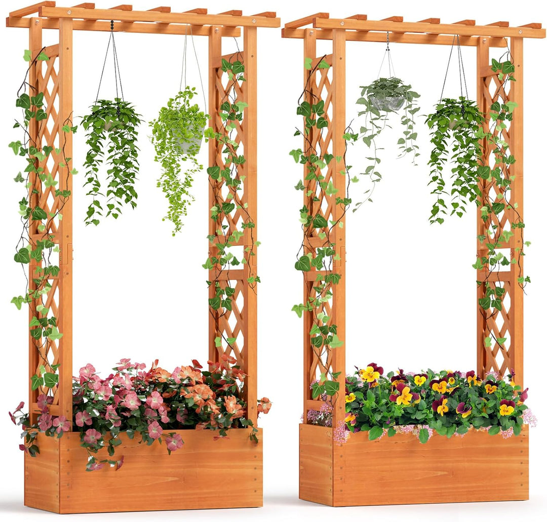 31" x 12.5" x 60" Raised Garden Bed with 2-Sided Trellis &amp; Hanging Roof