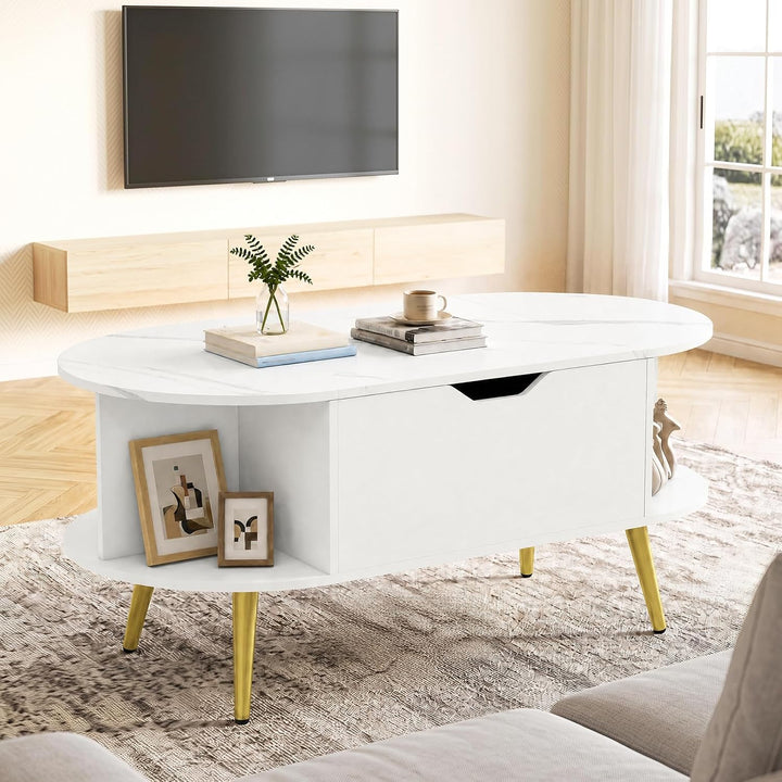 GIANTEX Lift Top Coffee Table with Storage, 39.5" Faux Marble Center Table