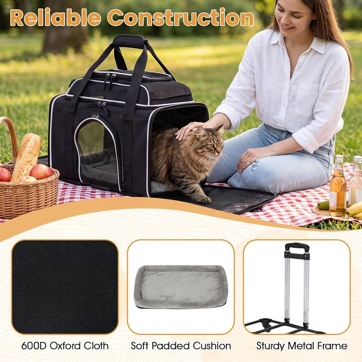 Giantex Top-Expandable Pet Carrier with Wheels for Small Cat &amp; Dog (Black) | Foldable Rolling Pet Bag with Telescopic Handle