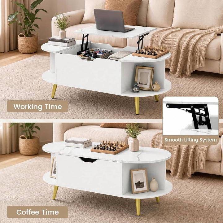 GIANTEX Lift Top Coffee Table with Storage, 39.5" Faux Marble Center Table