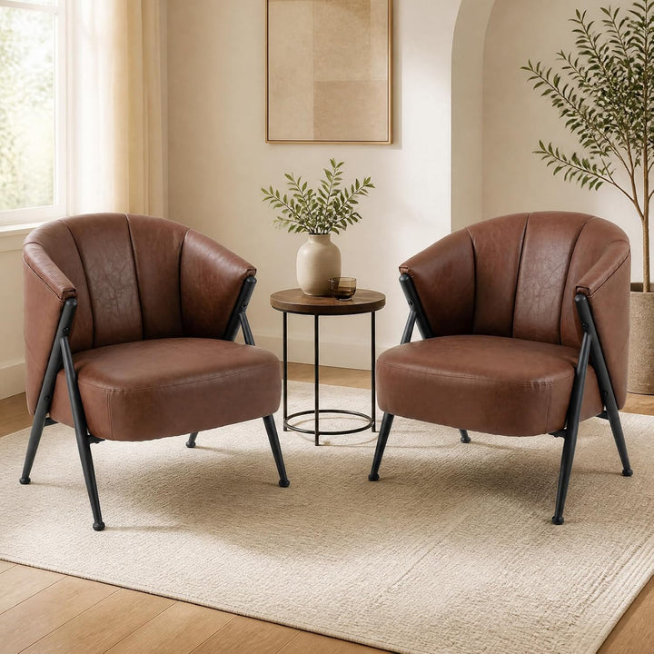 Giantex Mid Century Modern Accent Chair w/Curved Backrest &amp; Wide Seat