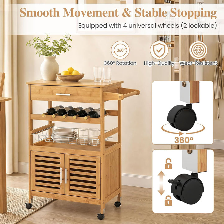 GIANTEX 27" Bamboo Kitchen Island Cart with Storage