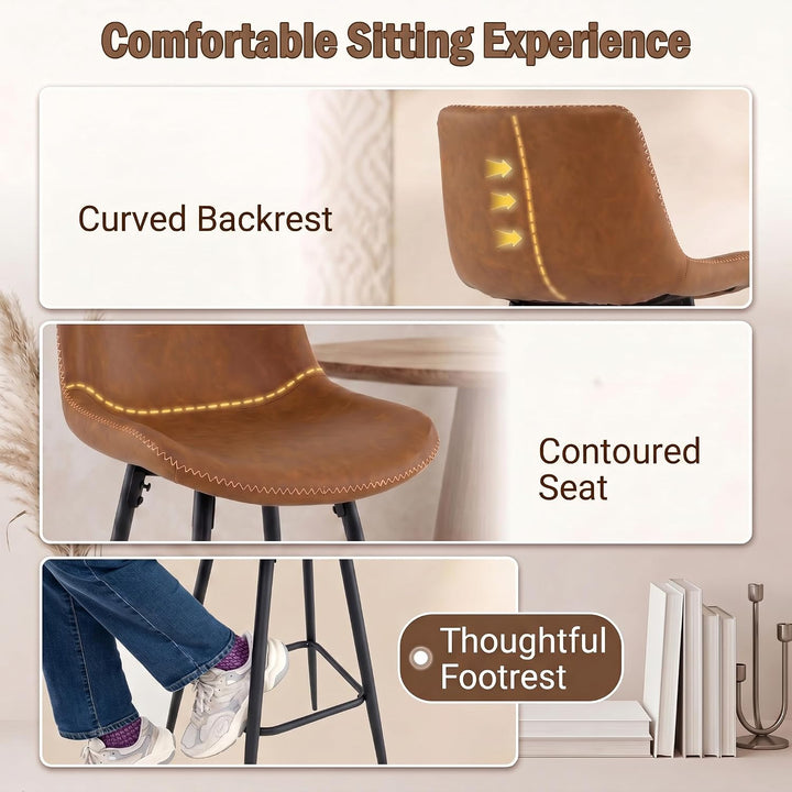 GIANTEX 24 Inch Faux Leather Upholstered Bar Stools Set of 2 | Counter Height Barstool with Backs &amp; Footrests