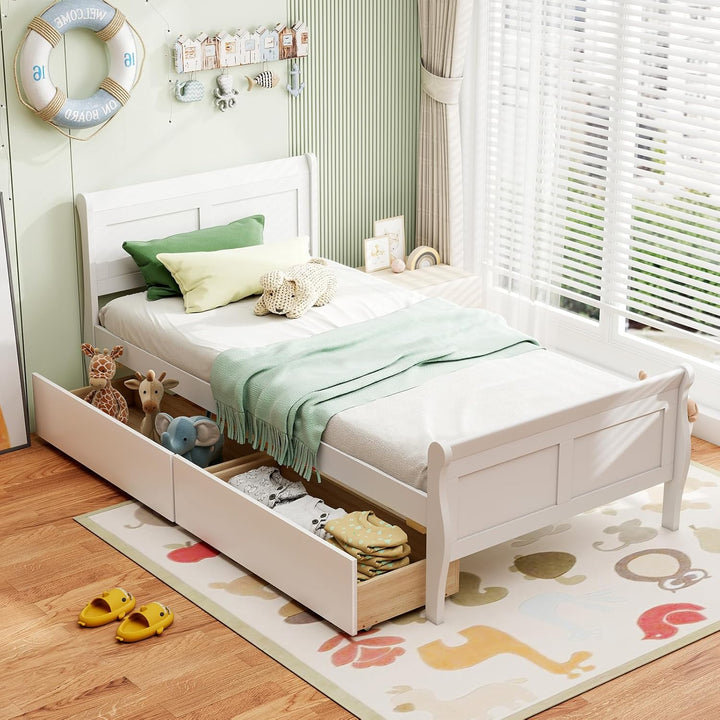 Giantex Twin/ Full/ Queen Bed with 2 Storage Drawers Wood Platform Bed with Headboard &amp; Footboard