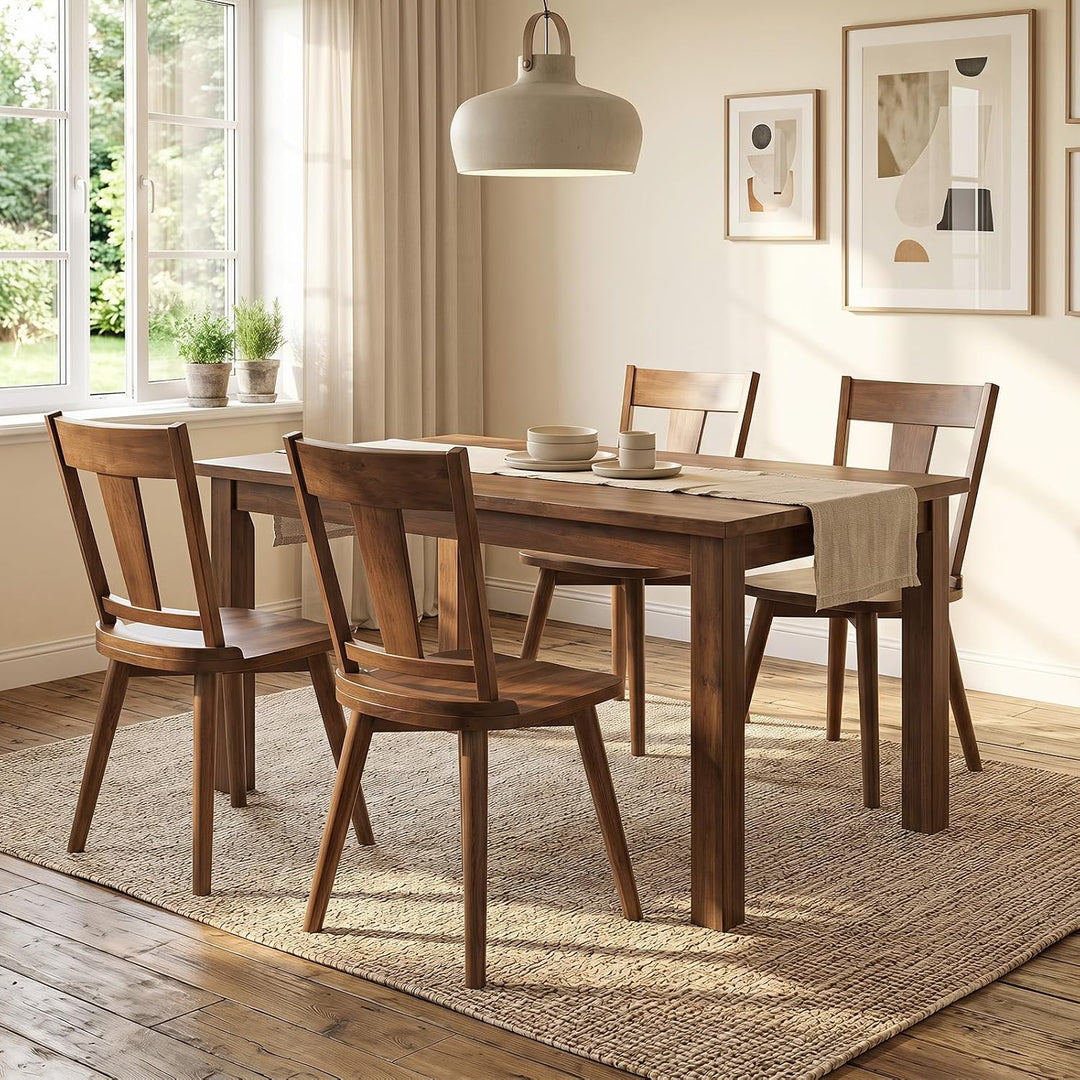 GIANTEX Wooden Dining Chairs Set of 2, Solid Wood Kitchen Chairs | Modern Farmhouse Dining Room Chairs w/Hollowed Backrest