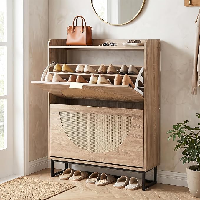 Giantex Narrow Shoe Storage Cabinet with 2 Flip Drawers