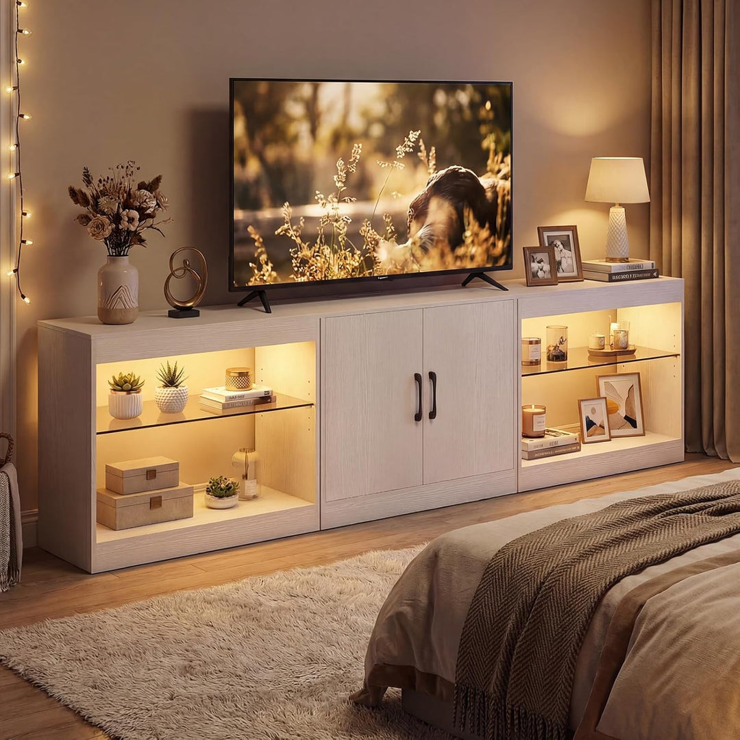 Giantex LED TV Stand for 85 Inch TV | Modern Entertainment Center with Power Outlets