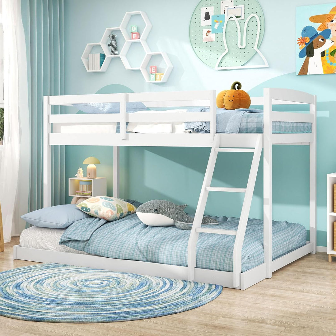 Giantex Twin Over Full Bunk Bed Solid Wood Kids Bunk Bed with Full-Length Guardrails &amp; Ladder