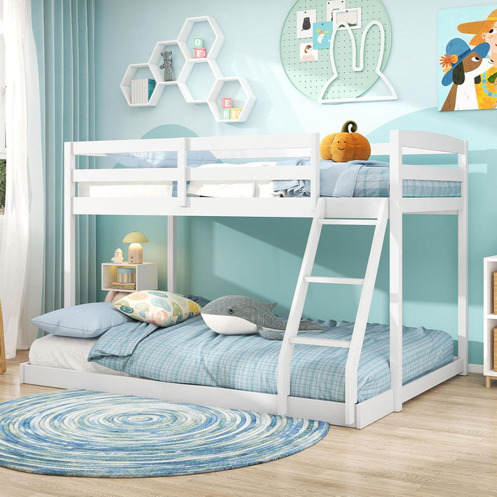 Giantex Twin Over Full Bunk Bed Solid Wood Kids Bunk Bed with Full-Length Guardrails &amp; Ladder