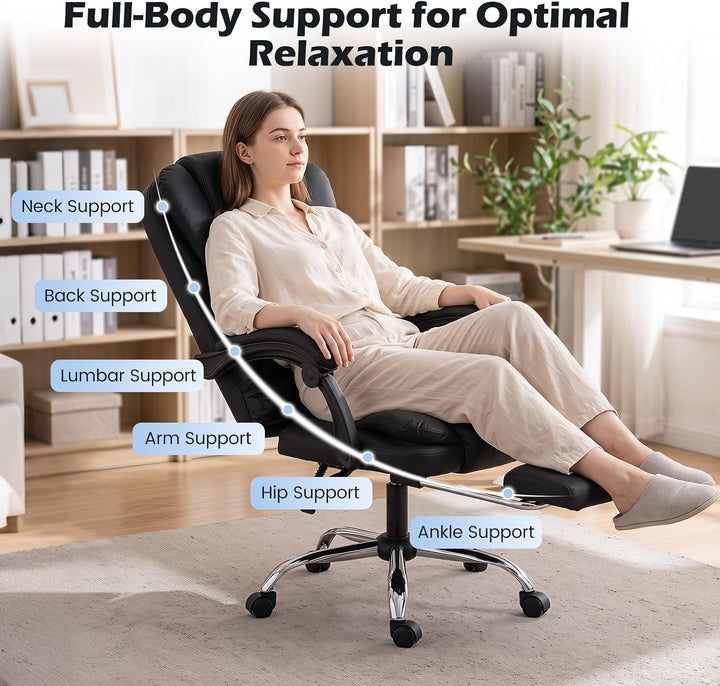 GIANTEX Massage Office Chair, Comfy Desk Chair with Foot Rest, Black | Executive Chair with Adjustable Reclining Backrest
