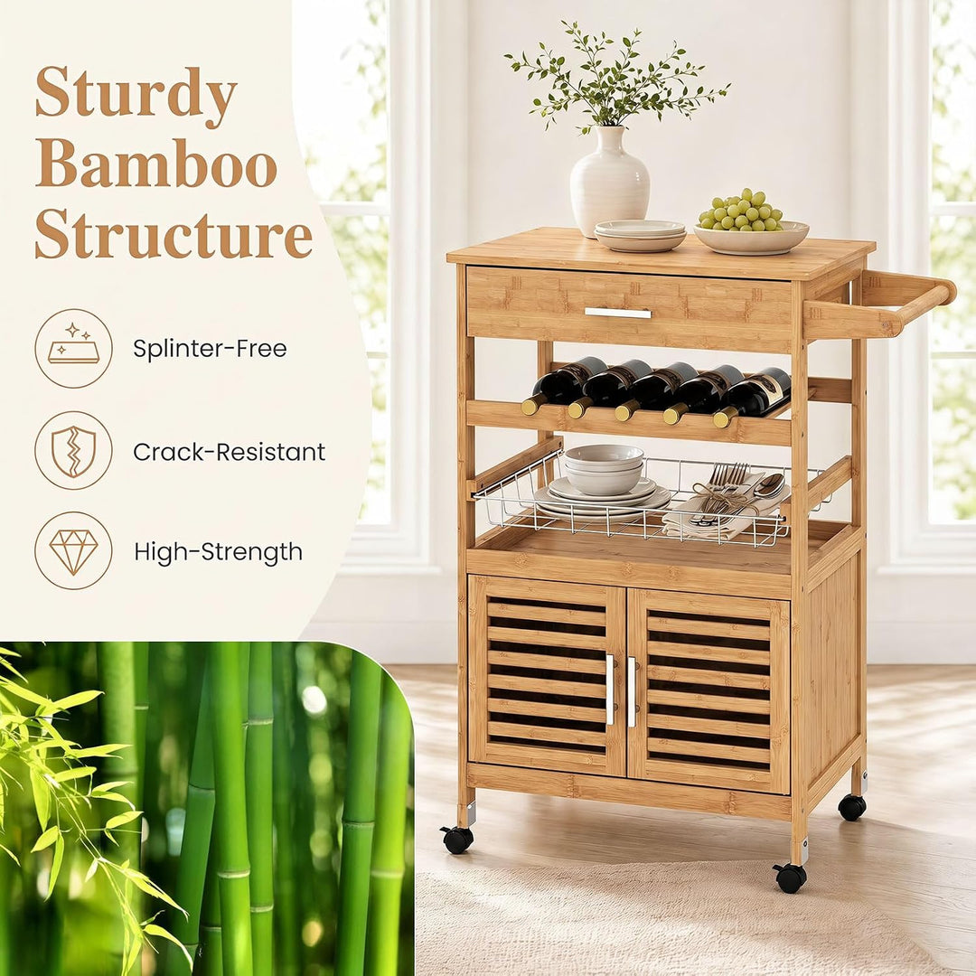 GIANTEX 27" Bamboo Kitchen Island Cart with Storage
