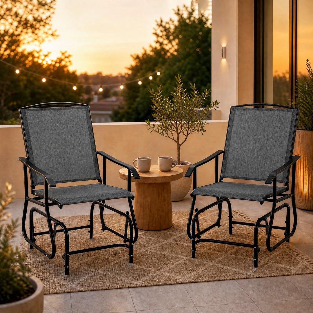 GIANTEX Outdoor Glider Chair, Patio Gliding Chair w/Metal Frame, Grey | Patio Swing Chair w/ Breathable Fabric Seat &amp; Backrest