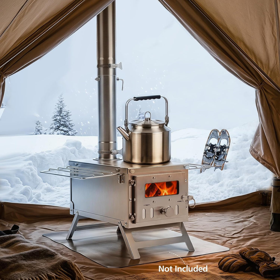 GIANTEX Hot Tent Stove, Portable Wood Burning Stove with 7 Chimney Pipes | 7.2 ft Stainless Steel Camping Wood Stove w/ Spark Arrestor