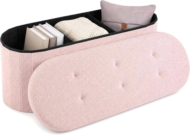 Giantex 43" Storage Ottoman Bench, Oval Ottoman with Dividers | Upholstered Bench Storage