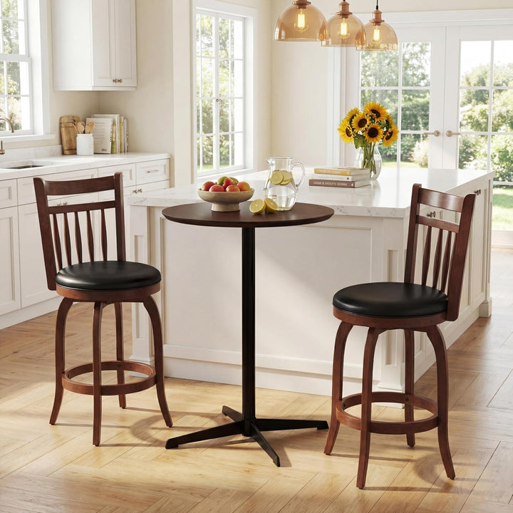 GIANTEX Swivel Bar Stools Set of 2, 24 Inch Counter Height Barstools | 360° Rotating Bar Chairs w/Footrest